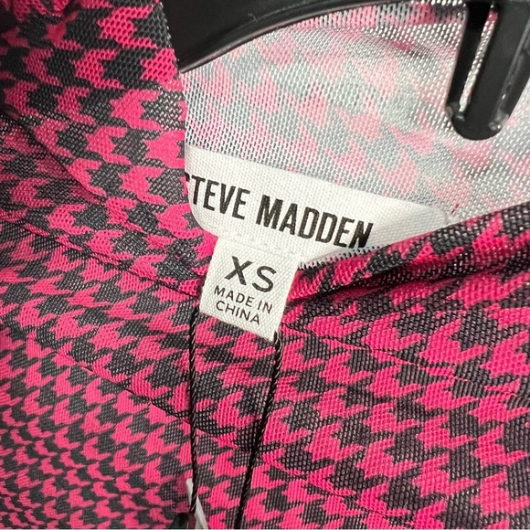 ⭐️ Steve Madden XS Eliza Mesh Top Pink Black Houndstooth Sheer Long Sleeve Shirt - Picture 11 of 14